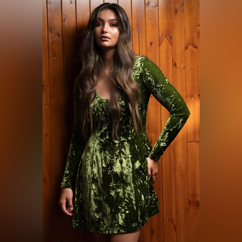 Little Lies Olive Green Velvet dress